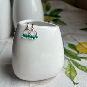 Czech Glass Earrings, Island Blue Teardrop, Mini Hoop, Casual, Dainty, Turquoise
